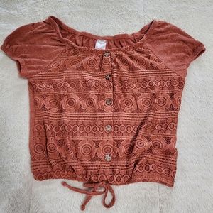 Summer Cinched Front Tie Lace Top